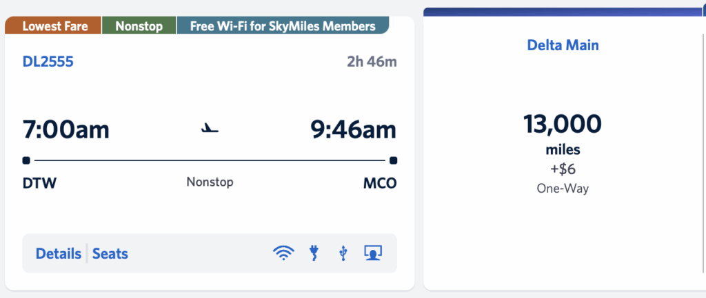 Detroit to Orlando on Delta Airlines.